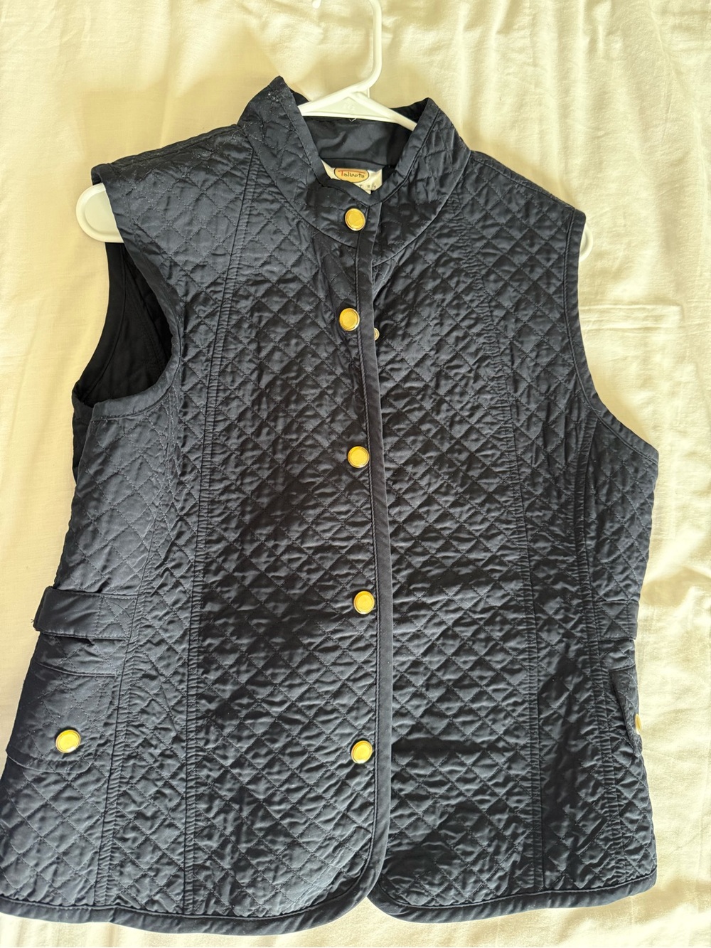 Talbots Black Quilted Sleeveless Vest with Gold Buttons